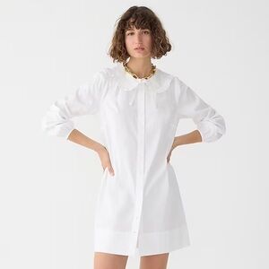 J Crew Ruffle Collar Mini Shirtdress in White Cotton Poplin Women’s Size Small